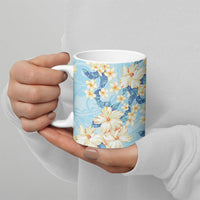 Hawaii Hibiscus Plumeria Blue Ceramic Mug Polynesian Pattern