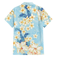 Hawaii Hibiscus Plumeria Blue Family Matching Off Shoulder Maxi Dress and Hawaiian Shirt Polynesian Pattern