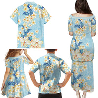 Hawaii Hibiscus Plumeria Blue Family Matching Puletasi and Hawaiian Shirt Polynesian Pattern