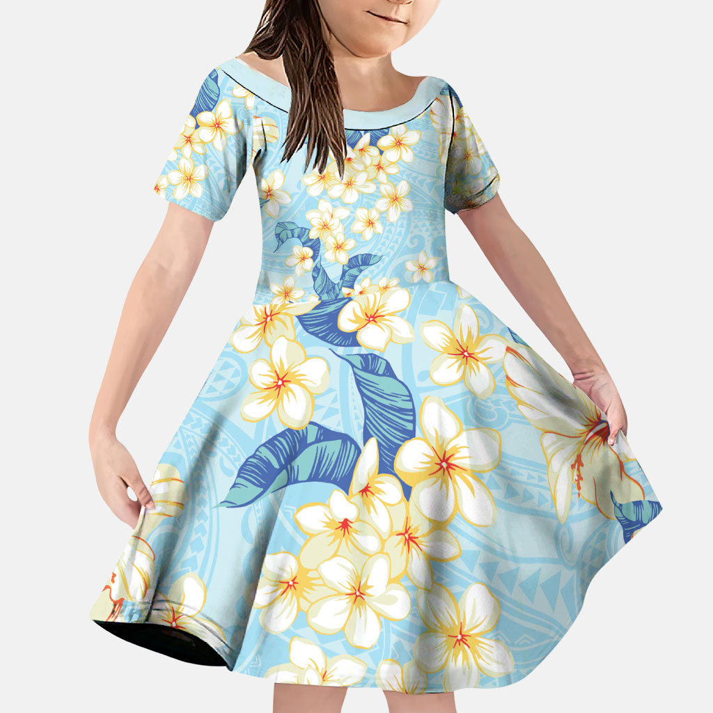 Hawaii Hibiscus Plumeria Blue Family Matching Summer Maxi Dress and Hawaiian Shirt Polynesian Pattern