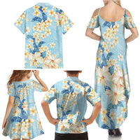 Hawaii Hibiscus Plumeria Blue Family Matching Summer Maxi Dress and Hawaiian Shirt Polynesian Pattern