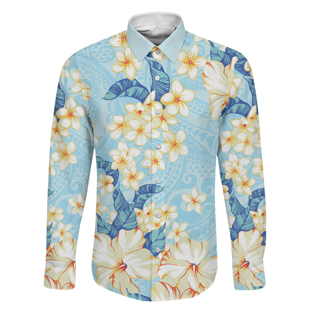 Hawaii Hibiscus Plumeria Blue Family Matching Tank Maxi Dress and Hawaiian Shirt Polynesian Pattern