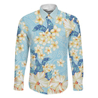 Hawaii Hibiscus Plumeria Blue Family Matching Tank Maxi Dress and Hawaiian Shirt Polynesian Pattern
