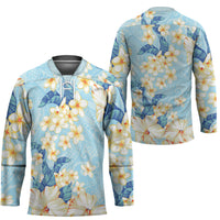 Hawaii Hibiscus Plumeria Blue Hockey Jersey Polynesian Pattern
