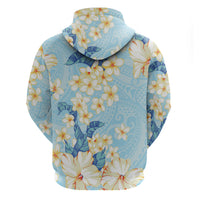 Hawaii Hibiscus Plumeria Blue Hoodie Polynesian Pattern