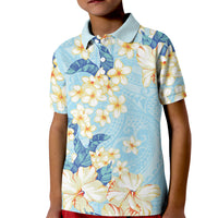 Hawaii Hibiscus Plumeria Blue Kid Polo Shirt Polynesian Pattern