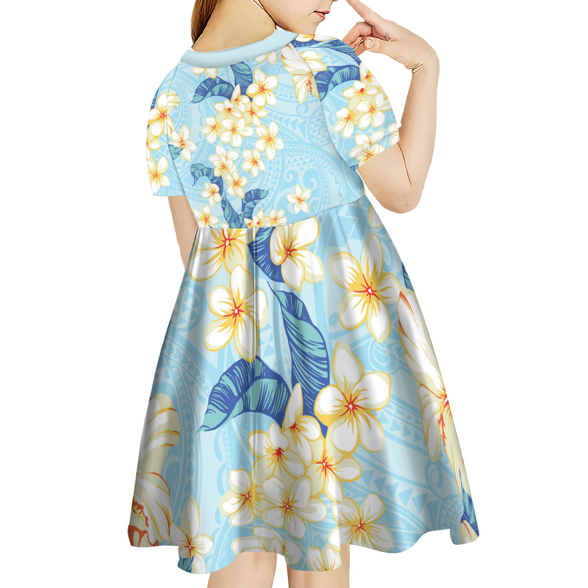Hawaii Hibiscus Plumeria Blue Kid Short Sleeve Dress Polynesian Pattern