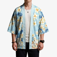 Hawaii Hibiscus Plumeria Blue Kimono Polynesian Pattern