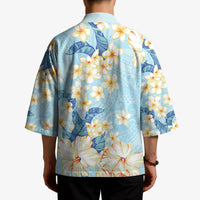Hawaii Hibiscus Plumeria Blue Kimono Polynesian Pattern