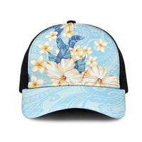Hawaii Hibiscus Plumeria Blue Mesh Trucker Cap Polynesian Pattern