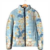 Hawaii Hibiscus Plumeria Blue Padded Jacket Polynesian Pattern
