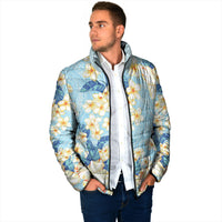 Hawaii Hibiscus Plumeria Blue Padded Jacket Polynesian Pattern