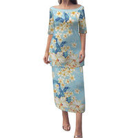 Hawaii Hibiscus Plumeria Blue Puletasi Polynesian Pattern