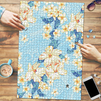 Hawaii Hibiscus Plumeria Blue Puzzle Polynesian Pattern