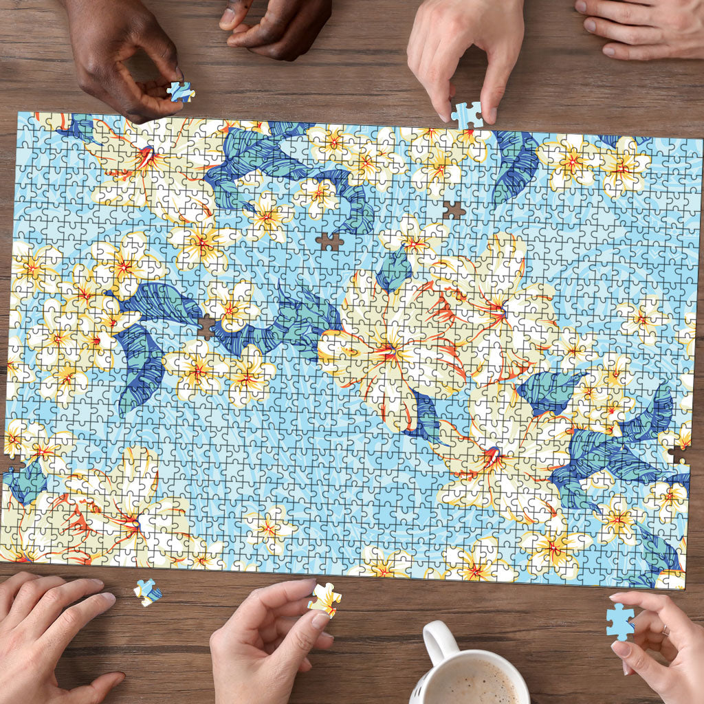 Hawaii Hibiscus Plumeria Blue Puzzle Polynesian Pattern