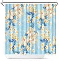 Hawaii Hibiscus Plumeria Blue Shower Curtain Polynesian Pattern