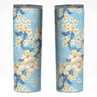 Hawaii Hibiscus Plumeria Blue Skinny Tumbler Polynesian Pattern