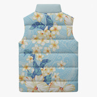 Hawaii Hibiscus Plumeria Blue Sleeveless Puffer Jacket Polynesian Pattern
