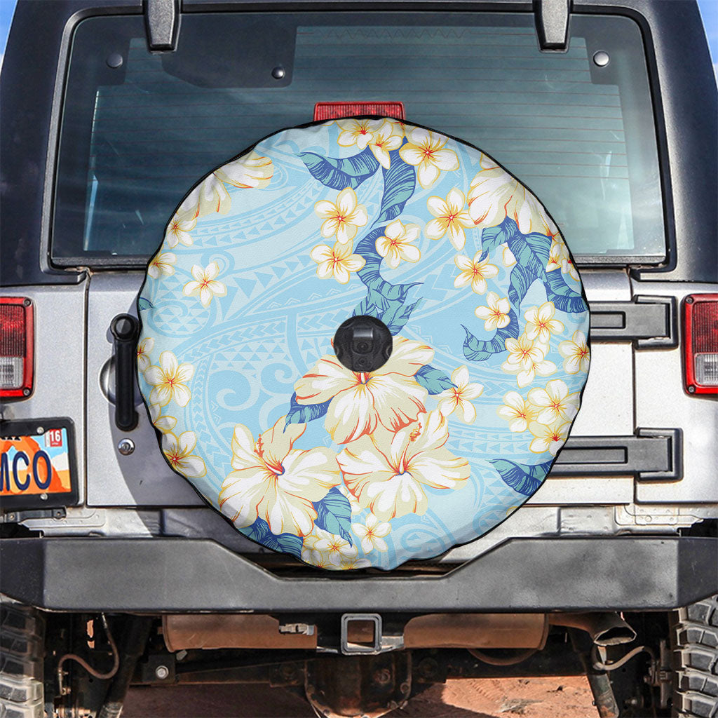 Hawaii Hibiscus Plumeria Blue Spare Tire Cover Polynesian Pattern