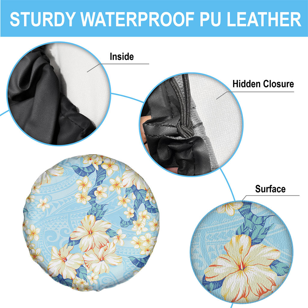 Hawaii Hibiscus Plumeria Blue Spare Tire Cover Polynesian Pattern