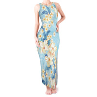 Hawaii Hibiscus Plumeria Blue Tank Maxi Dress Polynesian Pattern