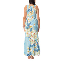 Hawaii Hibiscus Plumeria Blue Tank Maxi Dress Polynesian Pattern