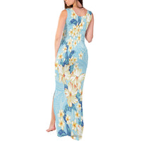 Hawaii Hibiscus Plumeria Blue Tank Maxi Dress Polynesian Pattern