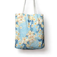 Hawaii Hibiscus Plumeria Blue Tote Bag Polynesian Pattern