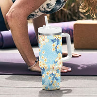 Hawaii Hibiscus Plumeria Blue Tumbler With Handle Polynesian Pattern