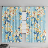 Hawaii Hibiscus Plumeria Blue Window Curtain Polynesian Pattern