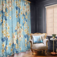 Hawaii Hibiscus Plumeria Blue Window Curtain Polynesian Pattern