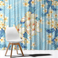 Hawaii Hibiscus Plumeria Blue Window Curtain Polynesian Pattern
