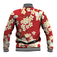 Hawaii Hibiscus Plumeria Red Baseball Jacket Polynesian Pattern