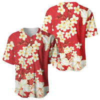 Hawaii Hibiscus Plumeria Red Baseball Jersey Polynesian Pattern