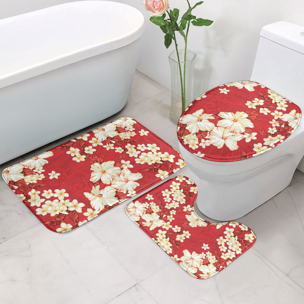 Hawaii Hibiscus Plumeria Red Bathroom Set Polynesian Pattern
