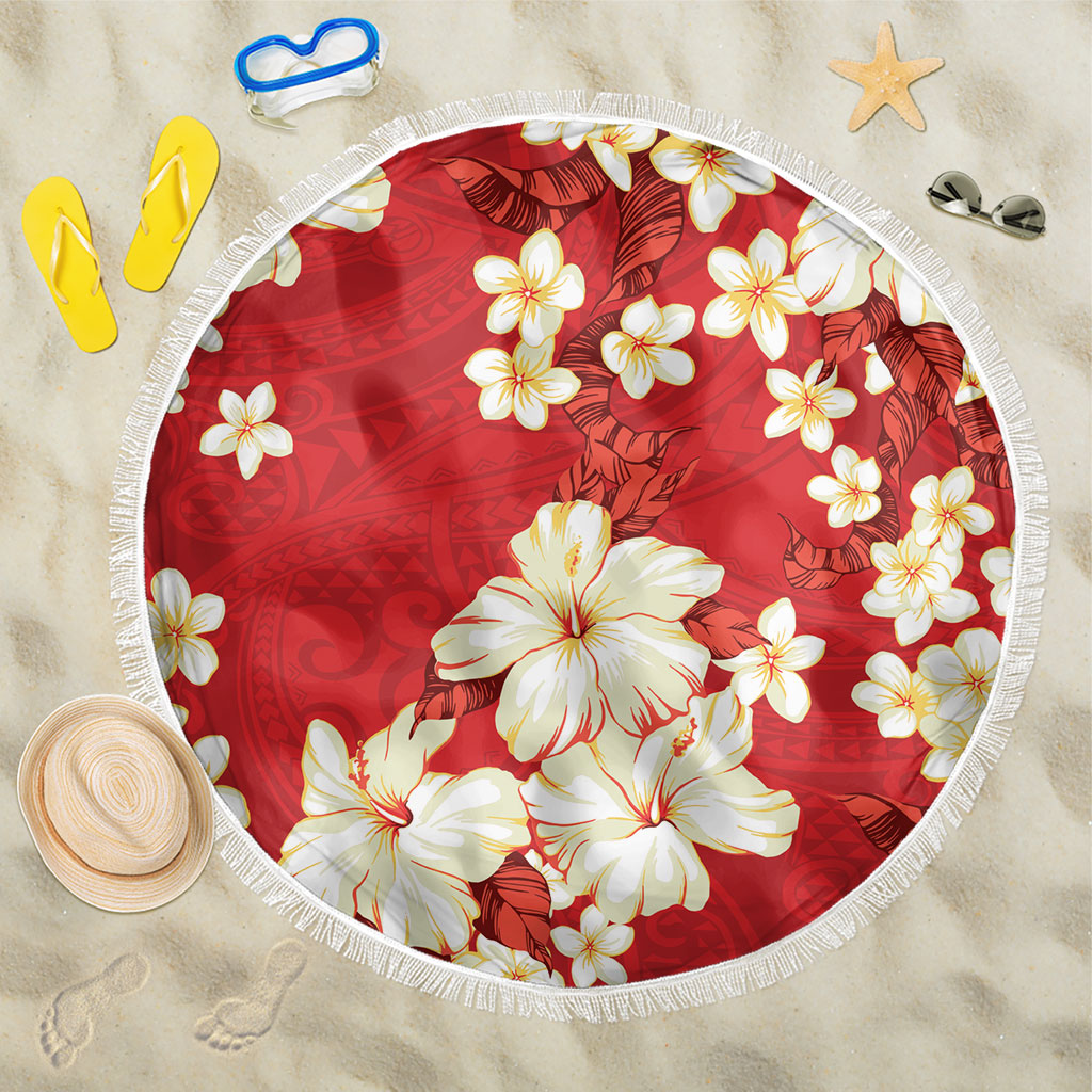 Hawaii Hibiscus Plumeria Red Beach Blanket Polynesian Pattern