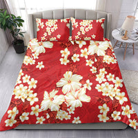 Hawaii Hibiscus Plumeria Red Bedding Set Polynesian Pattern