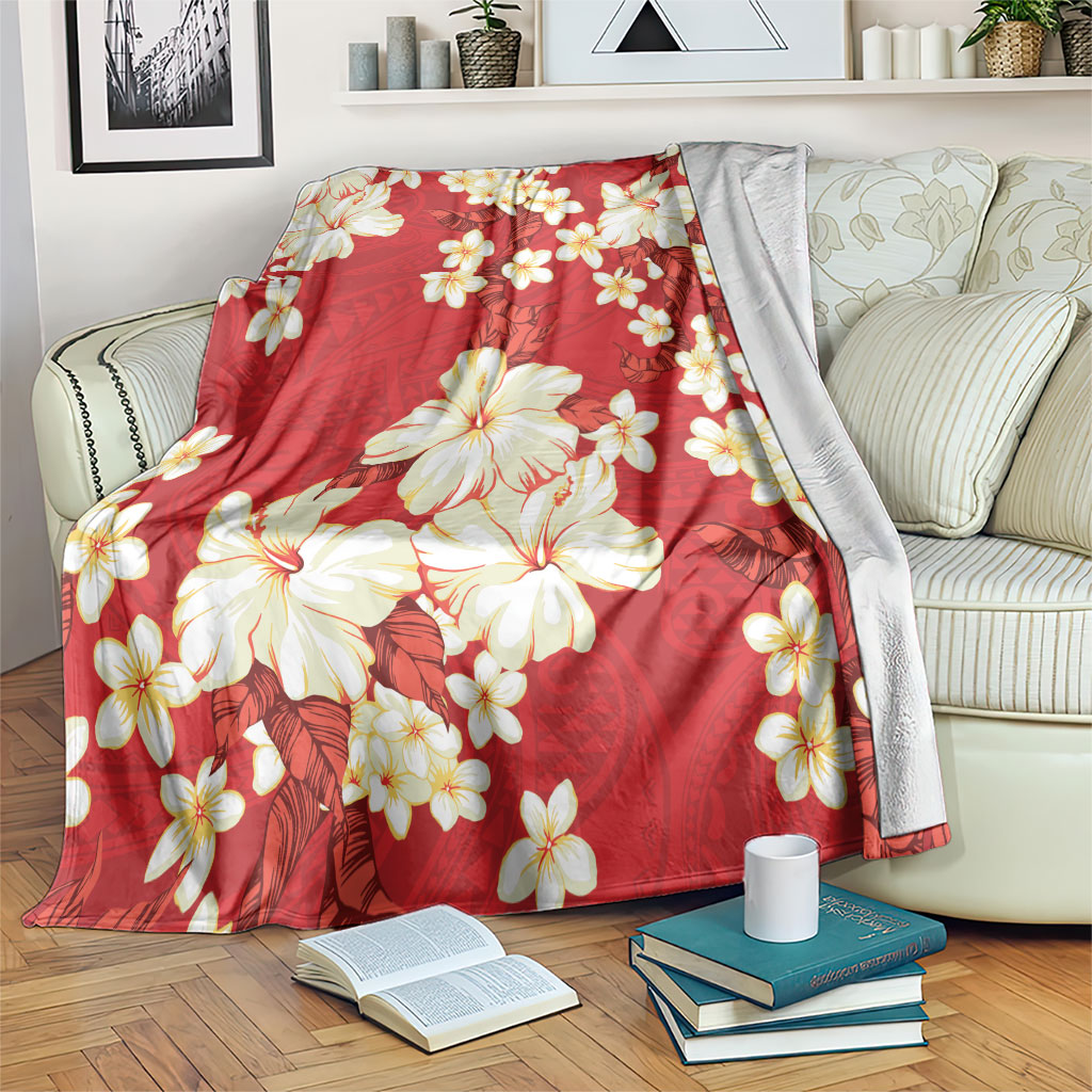 Hawaii Hibiscus Plumeria Red Blanket Polynesian Pattern