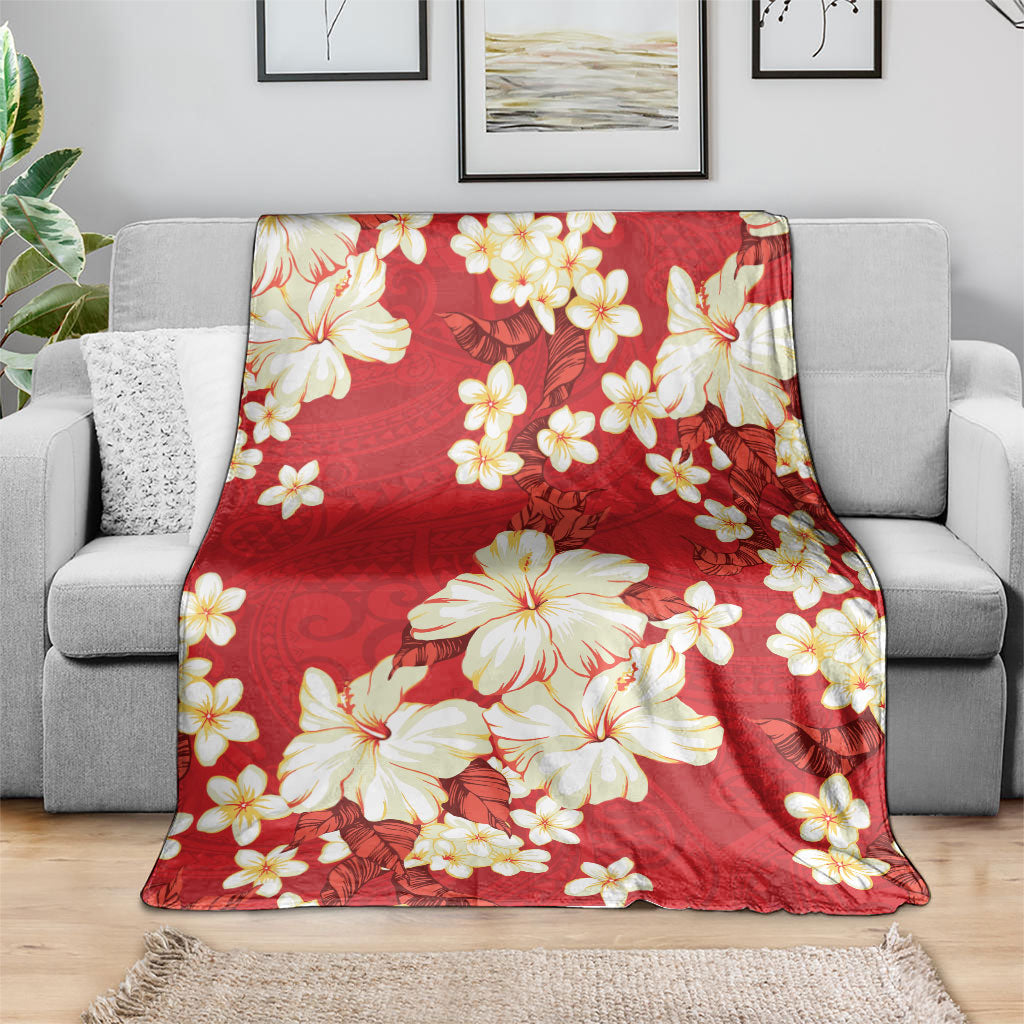Hawaii Hibiscus Plumeria Red Blanket Polynesian Pattern