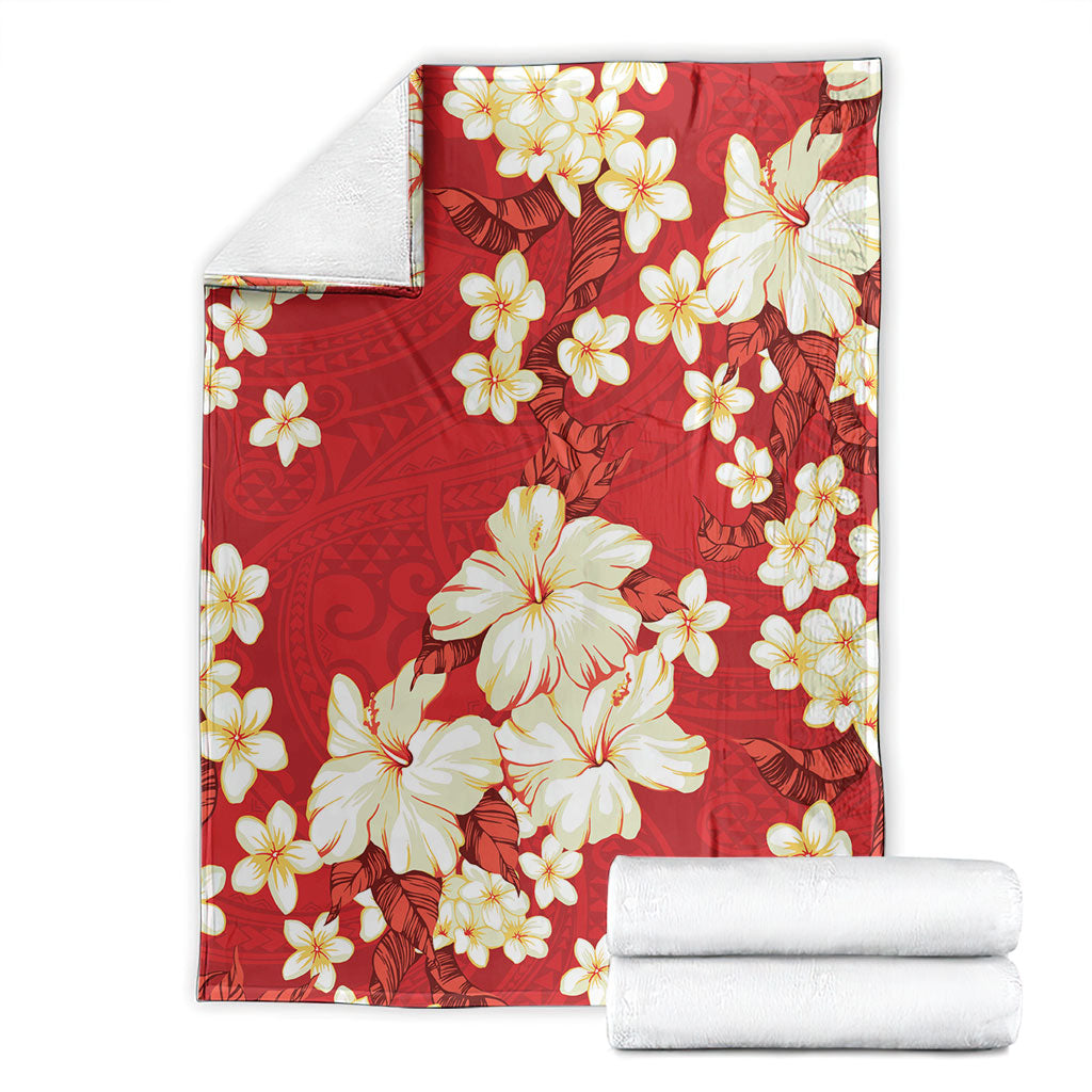 Hawaii Hibiscus Plumeria Red Blanket Polynesian Pattern