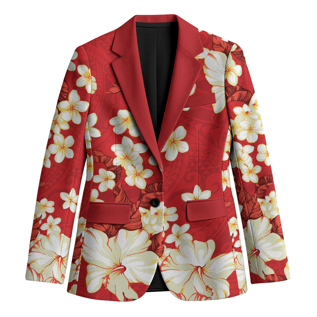 Hawaii Hibiscus Plumeria Red Blazer Polynesian Pattern