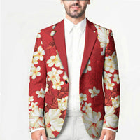 Hawaii Hibiscus Plumeria Red Blazer Polynesian Pattern