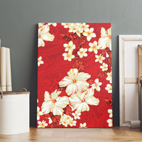 Hawaii Hibiscus Plumeria Red Canvas Wall Art Polynesian Pattern