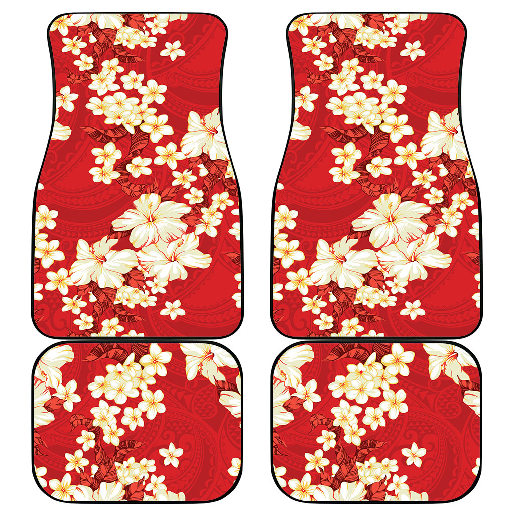 Hawaii Hibiscus Plumeria Red Car Mats Polynesian Pattern