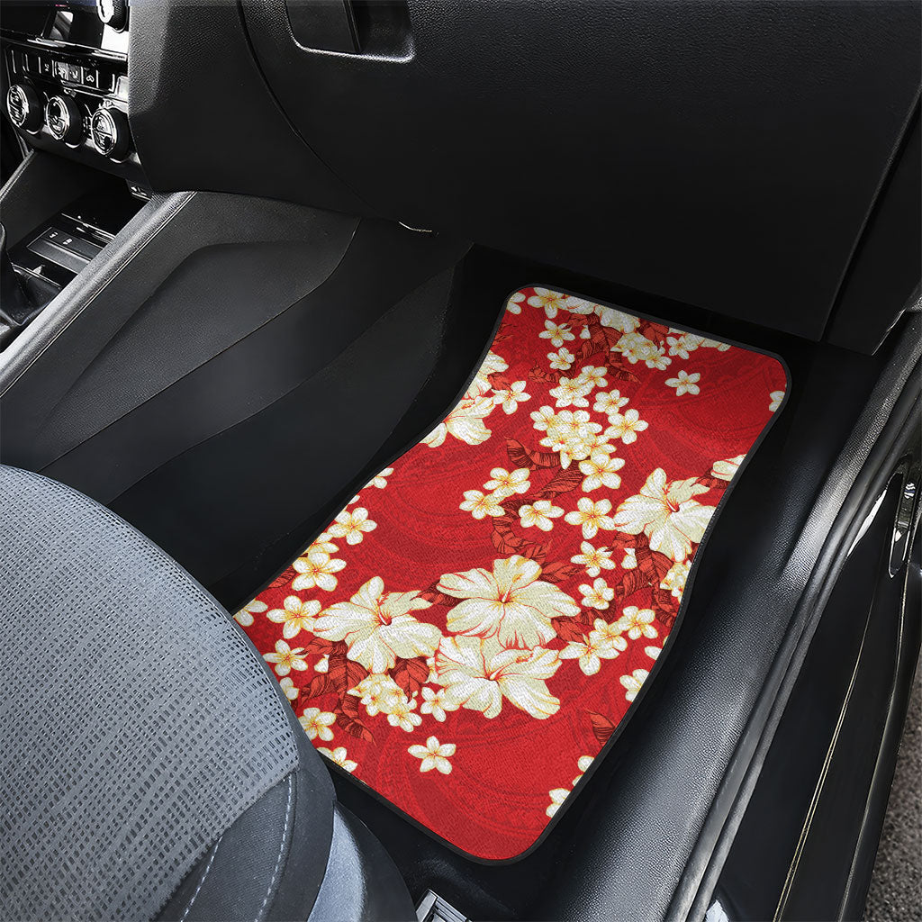 Hawaii Hibiscus Plumeria Red Car Mats Polynesian Pattern