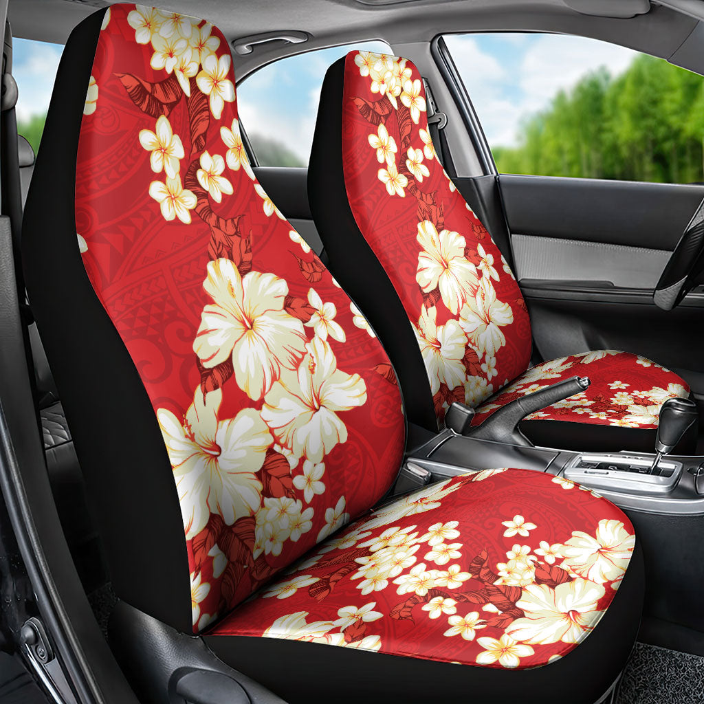 Hawaii Hibiscus Plumeria Red Car Seat Cover Polynesian Pattern