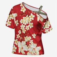 Hawaii Hibiscus Plumeria Red Cross Shoulder Shirt Polynesian Pattern