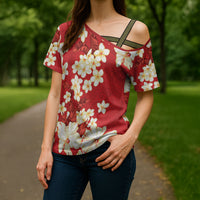Hawaii Hibiscus Plumeria Red Cross Shoulder Shirt Polynesian Pattern