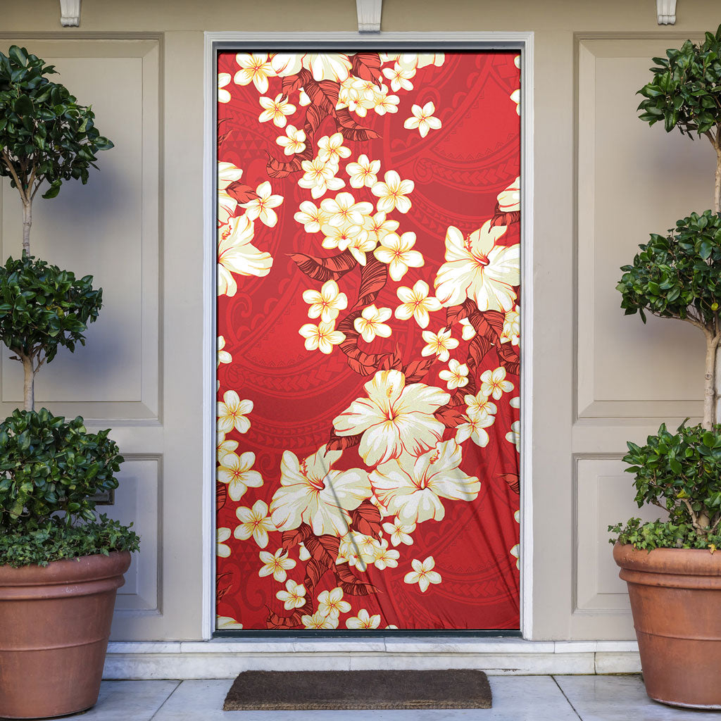 Hawaii Hibiscus Plumeria Red Door Cover Polynesian Pattern