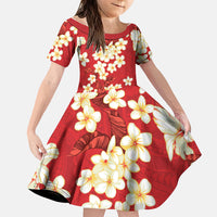 Hawaii Hibiscus Plumeria Red Family Matching Off Shoulder Maxi Dress and Hawaiian Shirt Polynesian Pattern